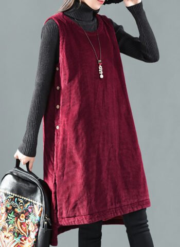 Plus Size Women Casual Solid Corduroy Long Vest Coat