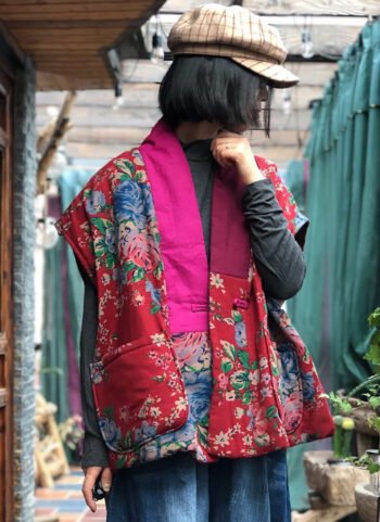 Women Ethnic Flower Patchwork Spliced Cotton Vest