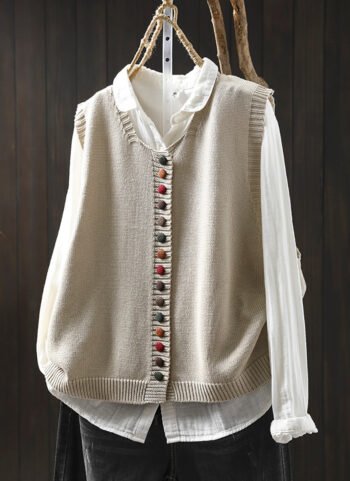 Women Casual Autumn Wool O-Neck Colorful Button Knit Vest