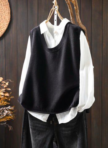 Women Vintage Pure Color Button Knit Vest