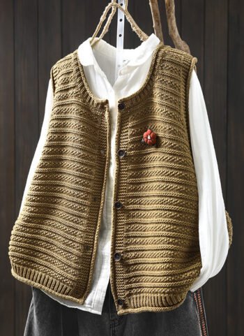 Women Spring Pure Color Knit O-Neck Cardigan Vest