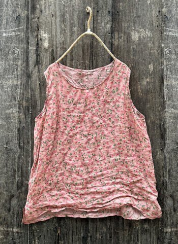 Women Summer Vintage Floral O-Neck Ramie Vest