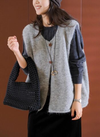 Women Winter Casual Pure Color V-Neck Wool Vest