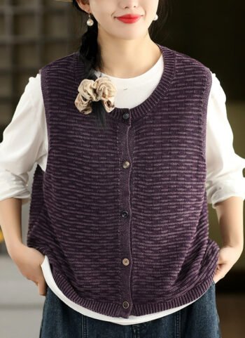 Women Spring Artsy Knitted O-Neck Vest