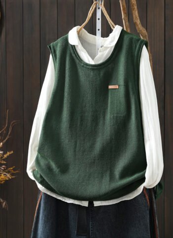 Women Spring Casual Pure Color Knitted O-Neck Vest