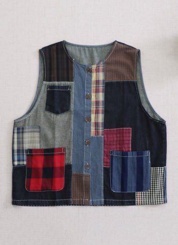 Women Summer Vintage Patchwork Cotton O-Neck Vest