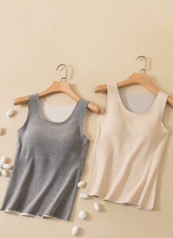 Women Winter Solid Keep Warm With Pads Undervest