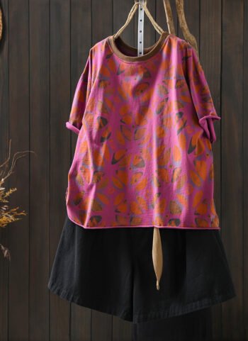 Women Summer Artsy Flower Cotton T-Shirt
