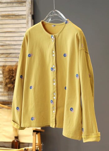 Women Spring Flower Embroidery O-Neck Shirt