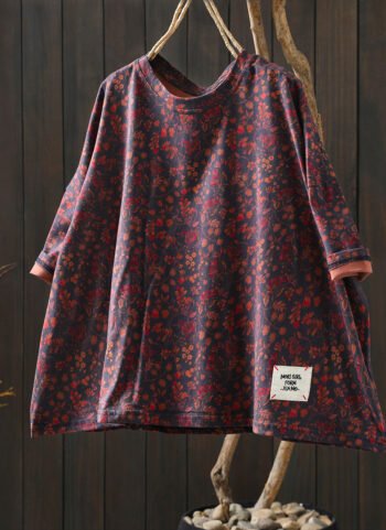 Women Artsy Summer Flower O-Neck T-Shirt
